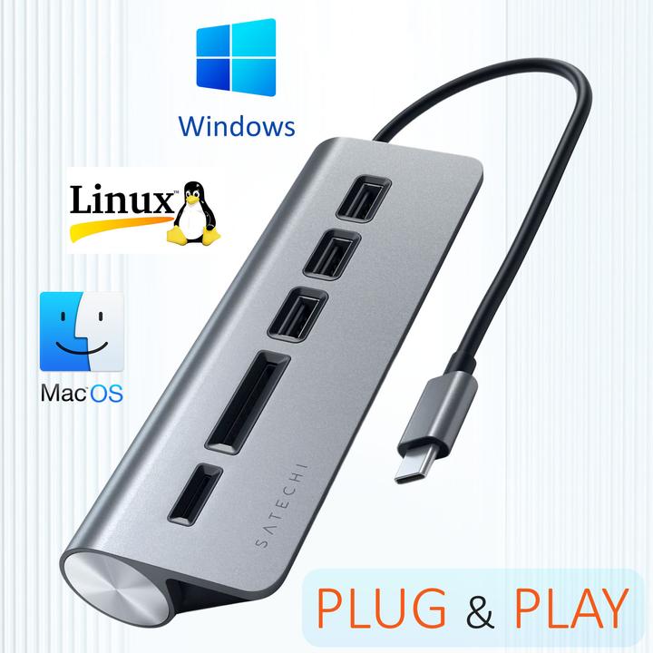 Immagine prodotto Satechi Mozzo in alluminio USB-C (USB-C, 5 Porti)