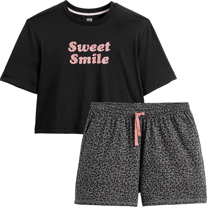 La Redoute Collections Kurzpyjama mit Messageprint und Leopardenmuster