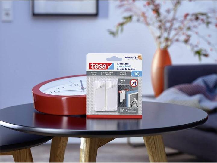 Image du produit tesa Clou adhésif pour papier peint & plâtre, 1kg de tenue, détachable sans trace & réutilisable, 2 clous