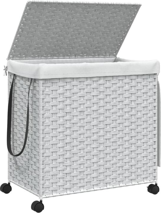 Produktbild VidaXL Wäschekorb mit Rollen Weiss 60x35x60,5 cm Rattan,Farbe
