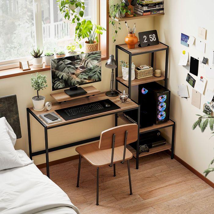 Immagine prodotto Swisshandel24 Schreibtisch Computertisch mit Monitorständer, CPU-Ständer, Druckerablage, Braun