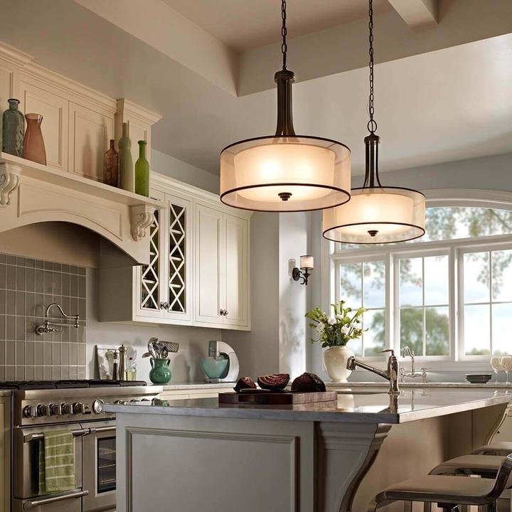 Productafbeelding Elstead Lighting Lacey hanglamp E27 4-voudig missie brons licht omber, aardkleur, metallic frosted (E27)
