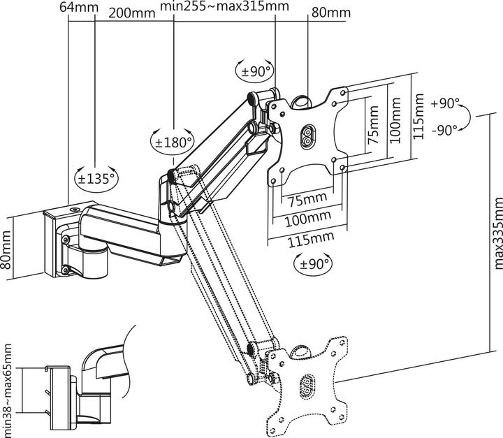 Produktbild InLine Slatwall Lifter Monitorhalterung silbergrau (Wand, Decke, 32.01")