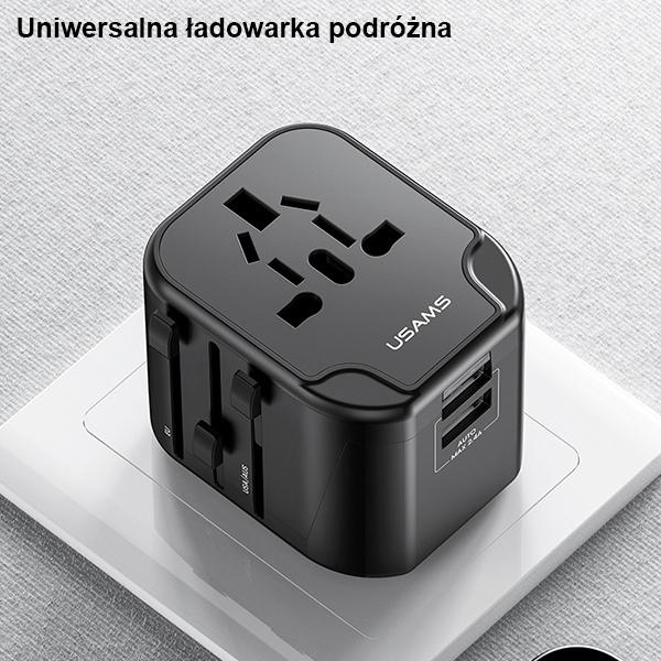 Actual product image Usams Ład. siec. 2xUSB T55 12W adapter 4w1 US/AU/EU/UK czarny/black CC173TC01 (US-CC173) Univesal Tr