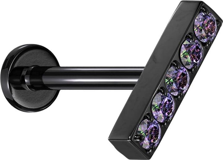 Produktbild Star Piercing Micro Threadless Labret schwarz Balken Kristalle dunkel multicolor (Titan G23, ohne Messing)