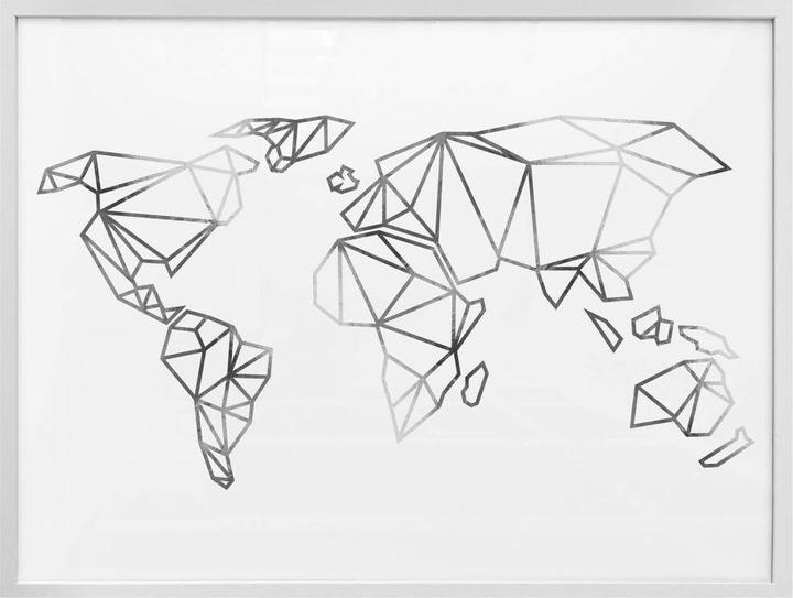 Produktbild Trenddeko Origami Weltkarte - Silber-Optik (120 x 100 cm)