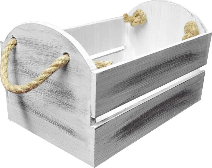 Image du produit Natura Punto Caisse en bois avec deux cordons de raphia, blanc (20 x 12 x 9 cm)