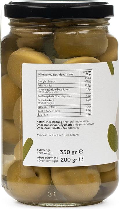 Delinio Bio Grüne Oliven, 370 gr Glas (550 g)