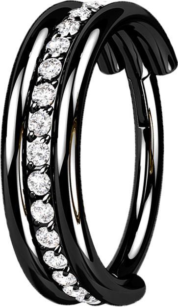 Star Piercing Micro Segmentring klappbar schwarz drei Ringe reihe Kristalle (ohne Messing, Titan G23)