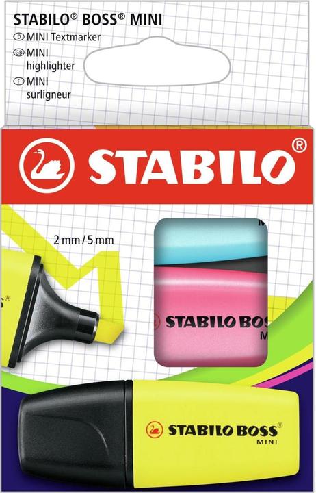 Produktbild STABILO BOSS MINI Textmarker (Gelb, Pink, Blau, 5 mm, 3 x)