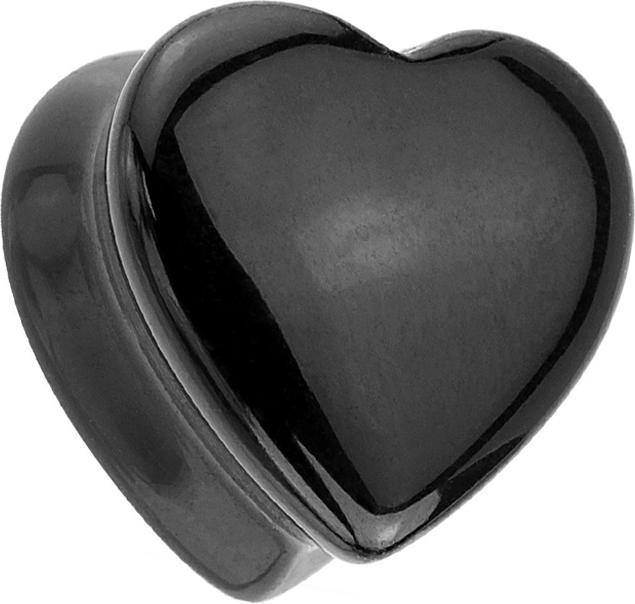 Produktbild Star Piercing Flared Plug Herz aus schwarzem Onyx Stein (ohne Messing, Mineralisch)