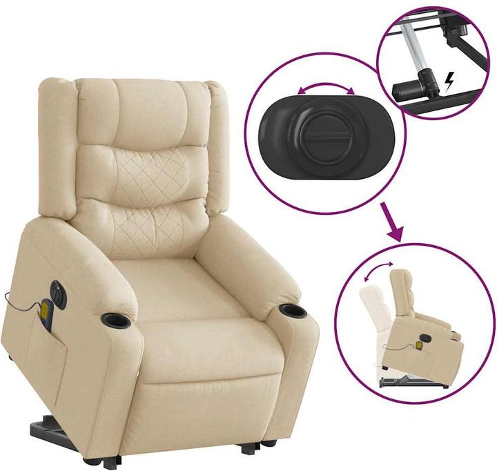 Produktbild VidaXL Elektrischer Massagesessel mit Aufstehhilfe Creme Stoff