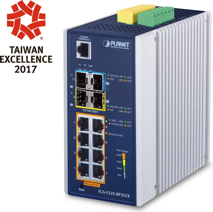 Actual product image Planet Industrial L2+ 8-Port 10/100/1000T 802.3at PoE + (8 Ports)