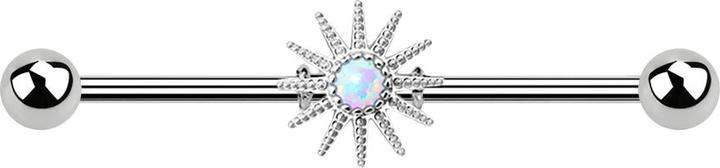 Actual product image Star Piercing Barbell silber mit Sonnenstrahlen und Opal weiss (Brass, Surgical steel 316L)