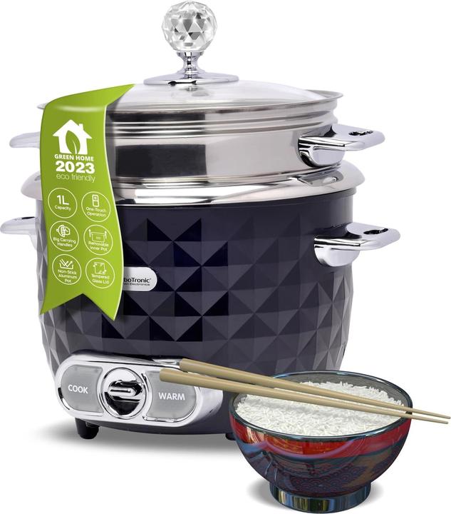 Produktbild TurboTronic By Z-Line Reiskocher mit Dampfgareinsatz aus Edelstahl 1L in Schwarz