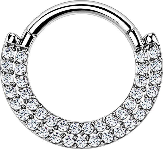 Star Piercing Micro Segmentring klappbar silber Schild doppel front Kristalle silber (ohne Messing, Titan G23)