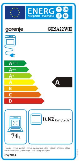 Energie-Label Gorenje GE5 A22 WH ws Standherd A 50cm 4Kochplatten 70L 6Heizarten