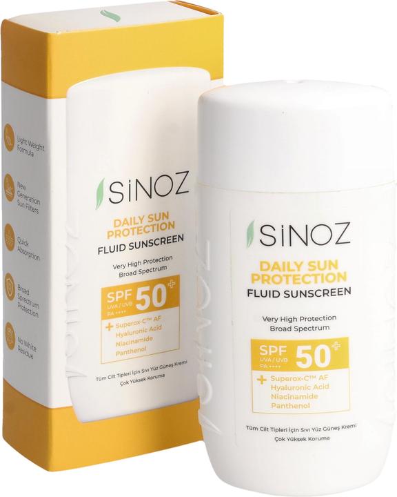 Actual product image Sinoz liquid sunscreen for all skin types (Suntan cream, SPF 50+, 50 ml)