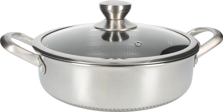 Actual product image Cheffinger Frying pan made of premium stainless steel with non-stick coating in honeycomb shape with lid 24cm (24 cm, Frying pan, Stainless steel)