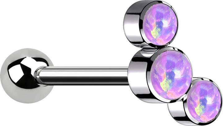 Produktbild Star Piercing Micro Barbell Innengewinde silber mit Kugel und drei Opale violett (Titan G23, ohne Messing)