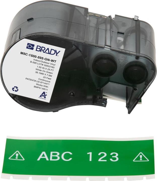 Image du produit Brady M5C-1500-595-GN-WT, Vinyle, blanc sur vert, 38.10 mm x 7.62 m, permanent, continu