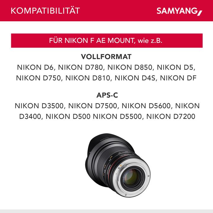 Image du produit Samyang 20mm f/1.8 ED AS UMC - Nikon F (Nikon F, Plein format)