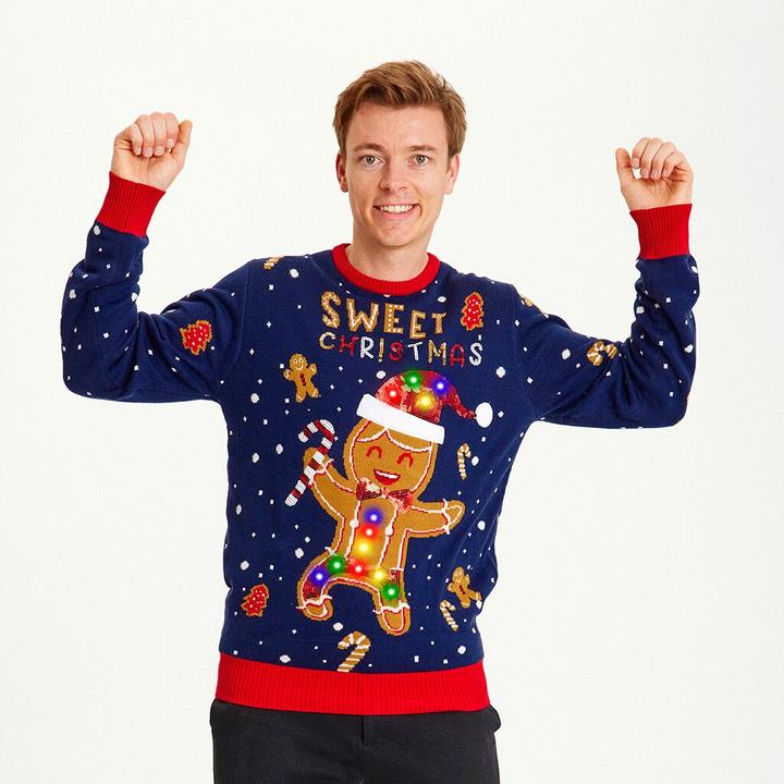 Actual product image Christmas Sweats Cute Cookie Man LED Sweater (M)