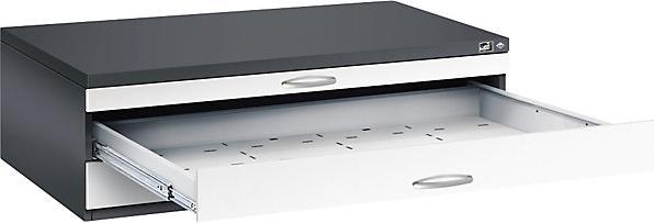 Produktbild C+P Zeichnungsschrank, DIN A0, 3 Schubladen, Höhe 420 mm, schwarzgrau / verkehrsweiss