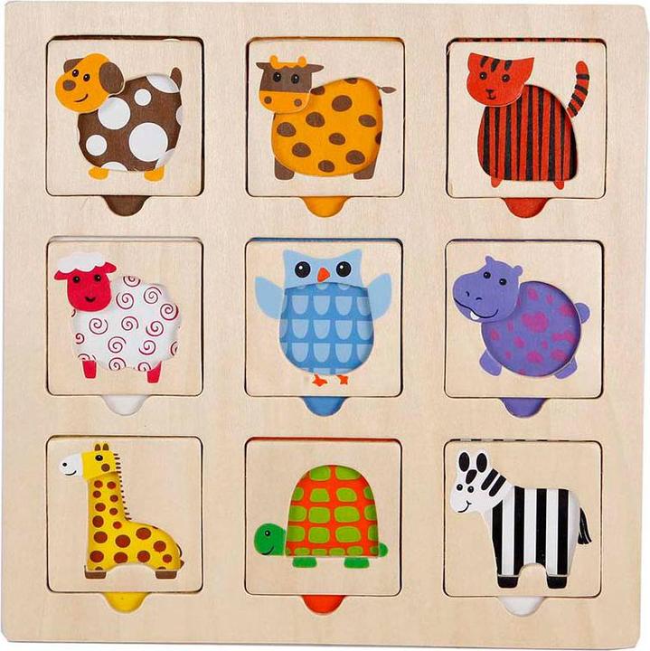 Actual product image Wooden inlay puzzle "Find the animal by colour", 9 pieces