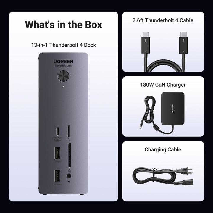 Produktbild Ugreen U710 13in1 Docking Station 2x Thunderbolt 4 / 4x USB-A / DP / RJ45 / SD TF Reader / USB-C / 3 (13 Ports)
