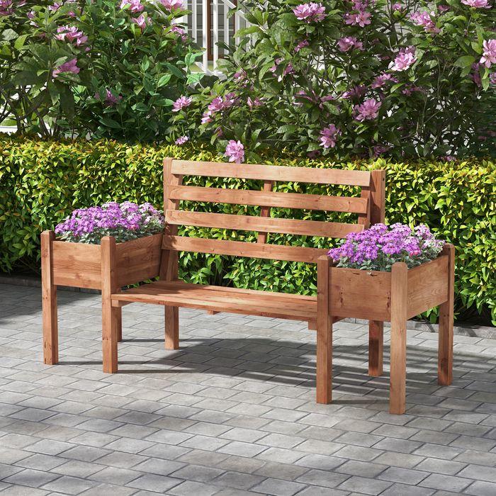 Image du produit Swisshandel24 Banc de jardin, banc 2 places, banc en bois, avec bac à fleurs, jusqu'à 240kg