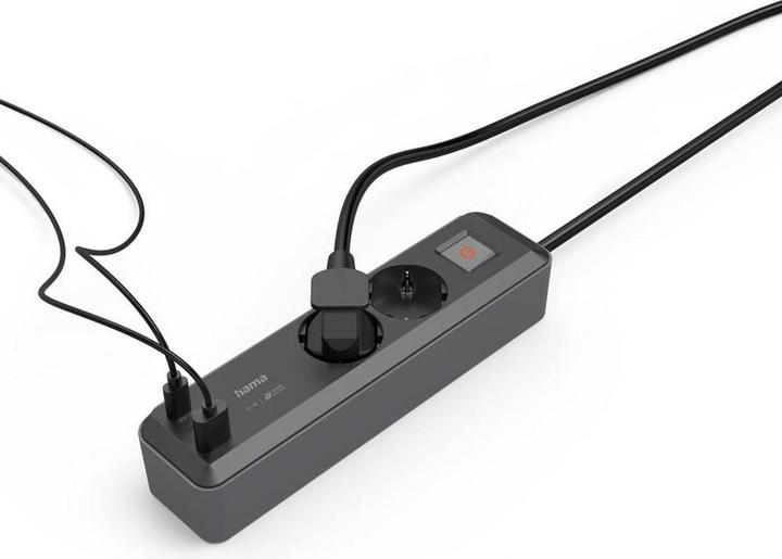 Produktbild Hama Steckdosenleiste, 2-fach, USB-C/A 65W, PD, Schalter, 1,4 m, Schwarz/Grau (2 x, CEE 7/3, 1.40 m)