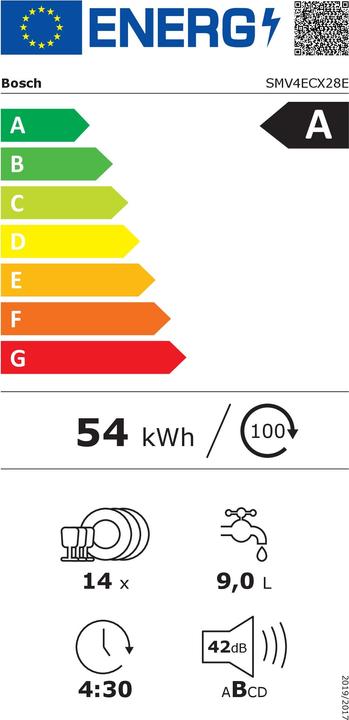 Label énergétique Bosch Hausgeräte SMV4ECX28E Série 4
