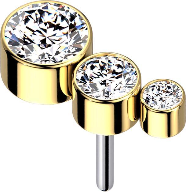 Image du produit Star Piercing Threadless doré descendant trois cristaux argentés (sans laiton, Titane G23)