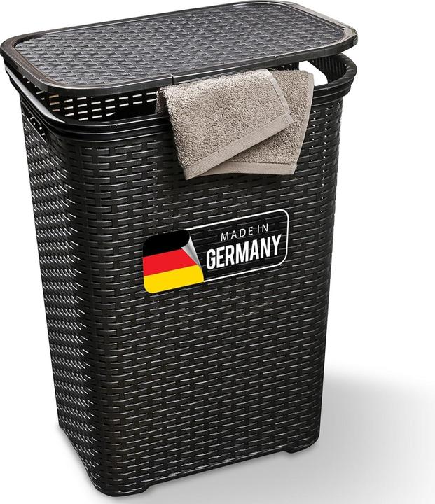 Immagine prodotto Novaliv Rattan Wäschekorb mit Deckel 60L Schwarz, Wäschebox Wäscheeimer Wäschebehälter modern für Ba (60 l)