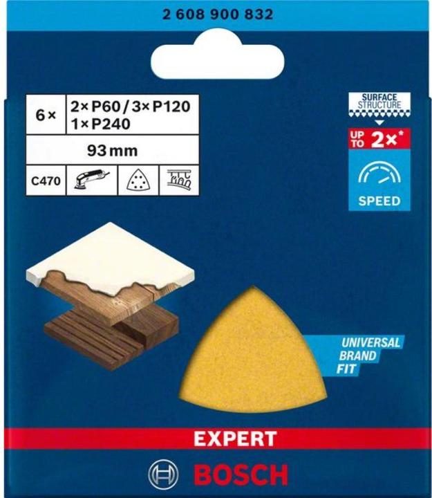 Immagine prodotto Bosch Professional Zubehör Expert C470 Set di carta vetrata per levigatrice a delta, 93 mm, G 60/120/240, 6 pezzi. (60, 120, 240)