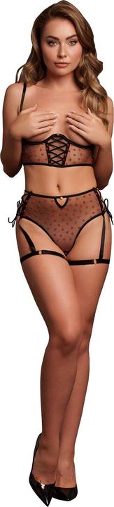 Productafbeelding Le Désir Two Piece Set with Underwired Open-Cup Bra and Panty with Laced Up Details - One Size - Black (Eén maat voor iedereen)