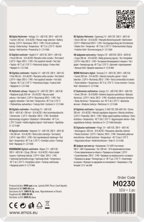 Nutritional values and ingredients Emos Multimeter MD-230