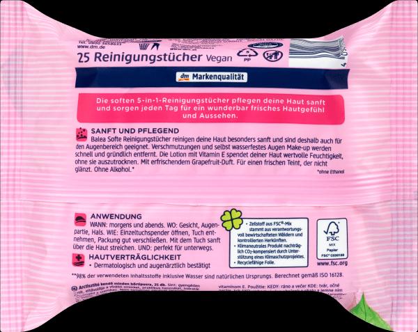 Produktbild dm Balea Softe Reinigungstücher Grapefruit