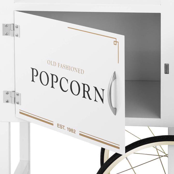 Produktbild Royal Catering Popcornwagen Wagen für Popcornmaschine Popcorntrolley 2 Bremsen weiss & golden