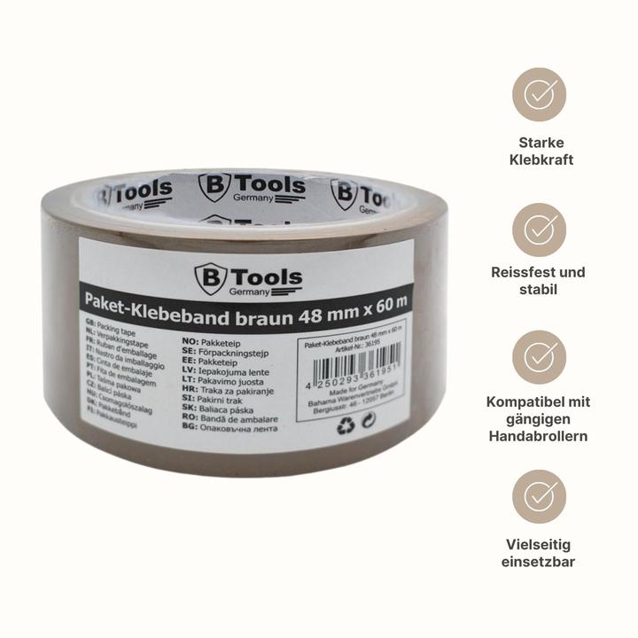 Image du produit Bahama Warenvetriebs Paketklebeband 48mm x 60m Packband Kartonklebeband Abrollklebeband (48 mm)