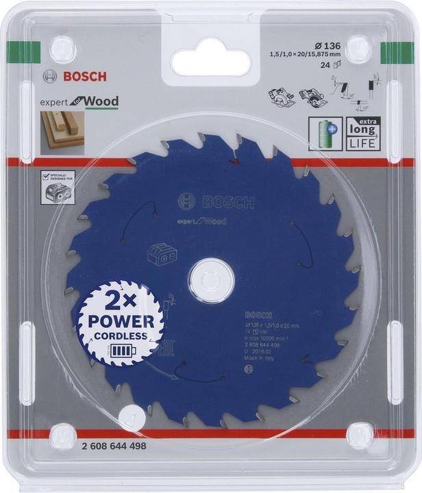 Immagine prodotto Bosch Professional Zubehör Lama circolare a batteria Expert per legno, 136 x 1,5/1 x 20, 24 denti