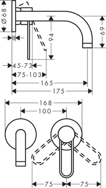 Actual product image Axor Uno single lever washbasin mixer flush-mounted, handle, wall mounting, projection 165