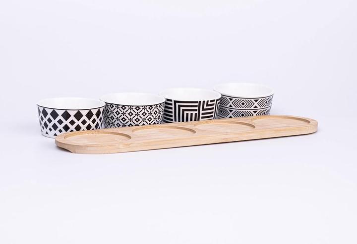 Produktbild Excellent Houseware Bambustablett mit 4 Keramik Schalen