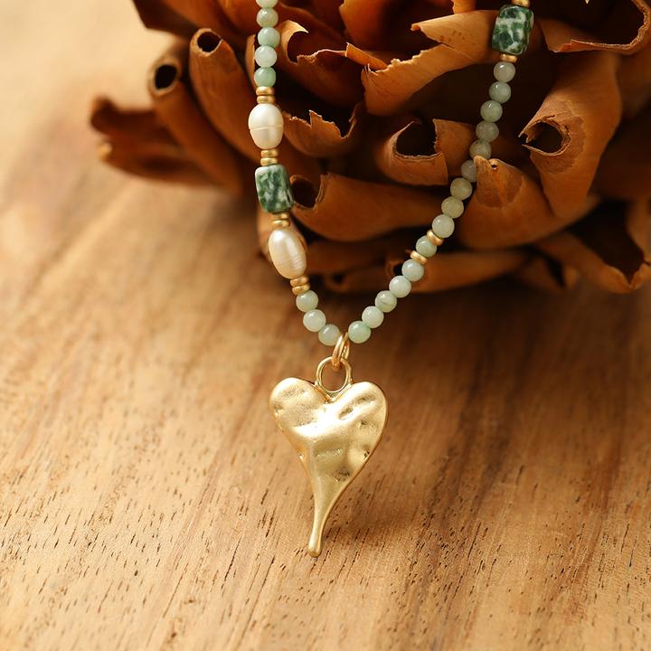Produktbild Andreani Halskette mit kleinem Herzanhänger aus echter natürlicher Jade (goldfarbig) (Steine)