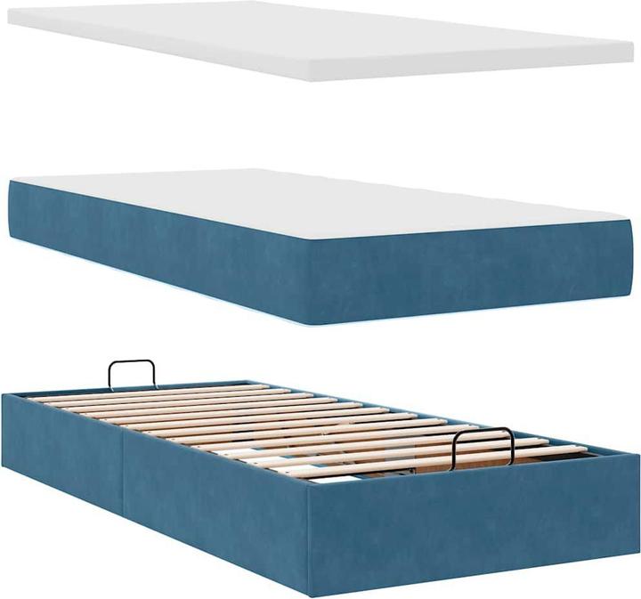 Actual product image VidaXL Ottoman bed with mattress dark blue 90x200 cm velvet (90 x 200 cm)