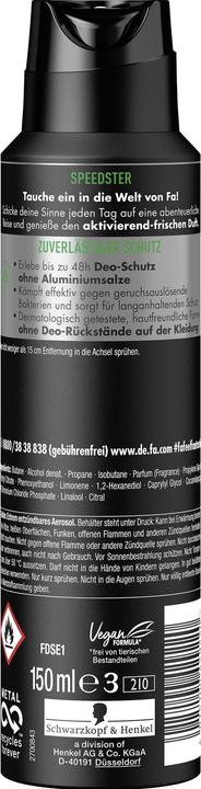 Immagine prodotto Fa Deo Spray Uomo Speedster 150 ml (Getto vaporizzato, 150 ml)