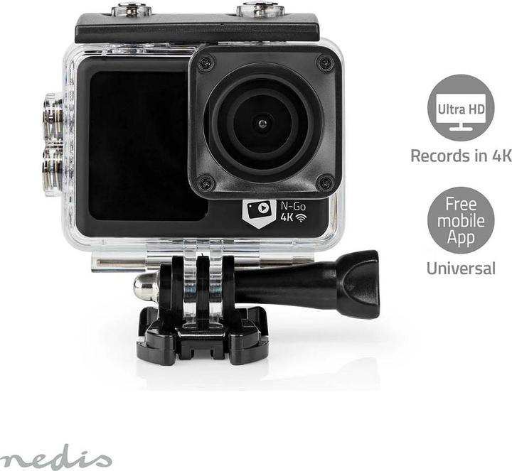 Actual product image Nedis Action Cam | 4K@30fps | 16 MPixel | Waterproof up to: 30.0 m | 90 min | Wi-Fi | App available (30p, Wi-Fi)