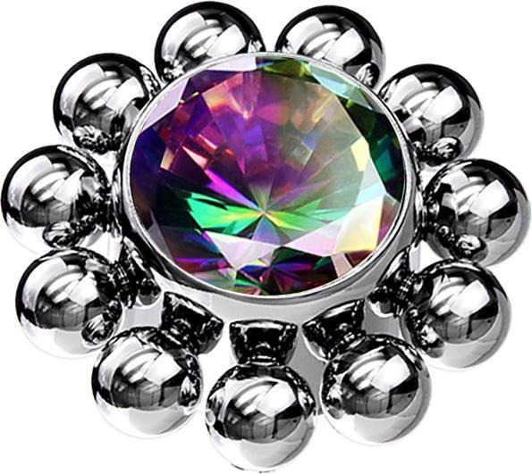 Produktbild Star Piercing Dermal Anchor silber Kugelblume Kristall dunkel multicolor (Titan G23, ohne Messing)