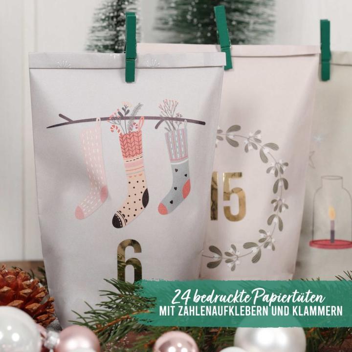 Image du produit G. Wurm Sacs calendrier de l'Avent avec pinces motif Noël, 72 pièces